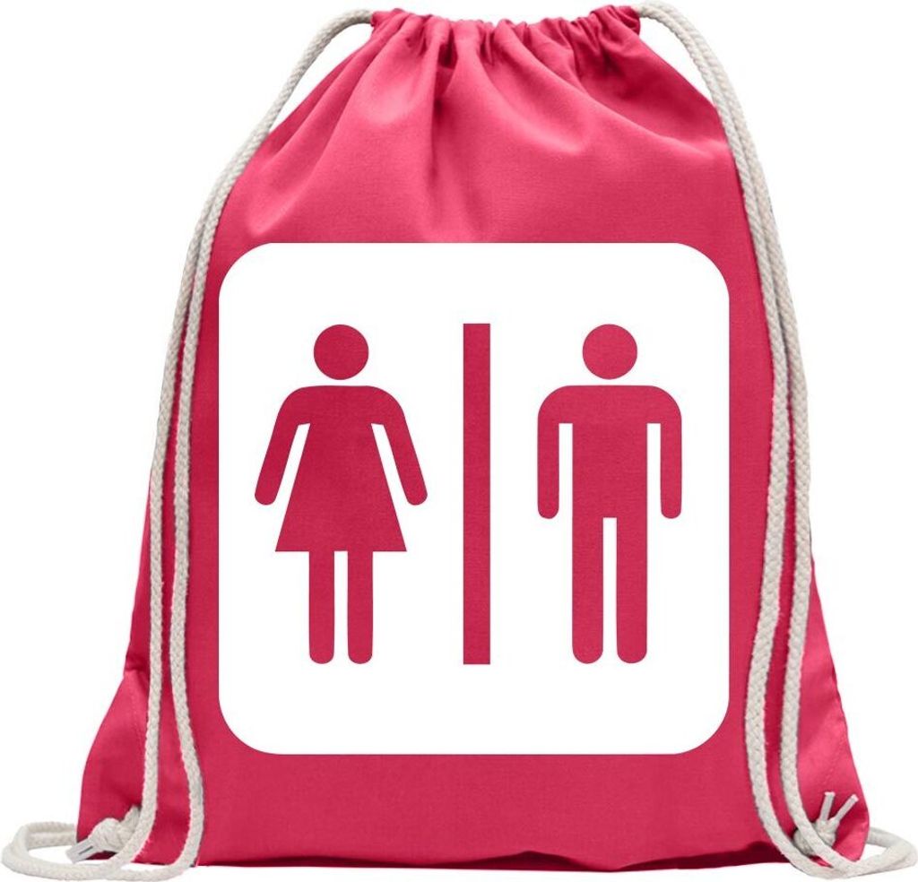 Kiwistar - Turnbeutel - pink - WC Toilette Piktogramme - Fun Rucksack Sport Beutel Gymsack Baumwolle mit Ziehgurt
