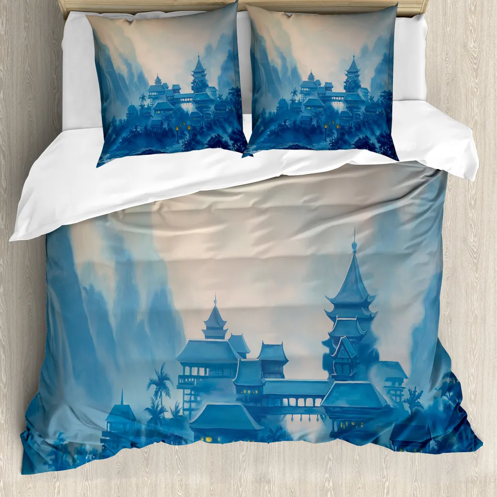 ABAKUHAUS Set copripiumino per letto matrimoniale, notte cinese, antiacaro, adatto a chi soffre di allergie, con federe, bianco e nero