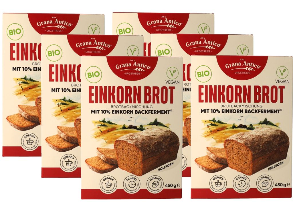 aus Grana Antico Urkorn -Einkorn-Backmischung Vollkorn – 6er Pack (6 x 450 g)