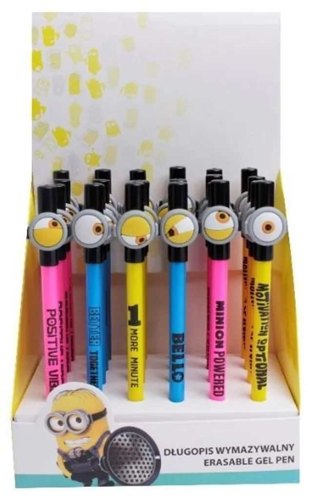 Stylo effaçable Minion avec gomme intégrée et encre bleue gel - 24 pcs