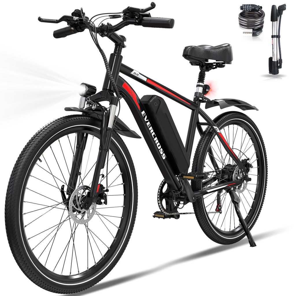 EVERCROSS TECH 26 Zoll Elektrofahrrad, Abnehmbarer 36V 10.4Ah-Akku, 7 Gang Mountainbike, Reichweite 35-90km, LCD-Bildschirm, verstellbare Höhe E-Bike