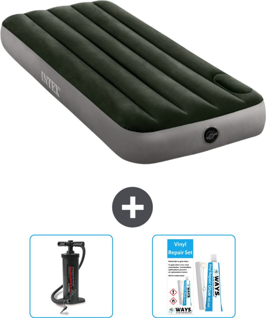 Intex Luftbett - 1 Person - 76 x 191 x 25 cm - Grün - Pumpe en Reperaturset