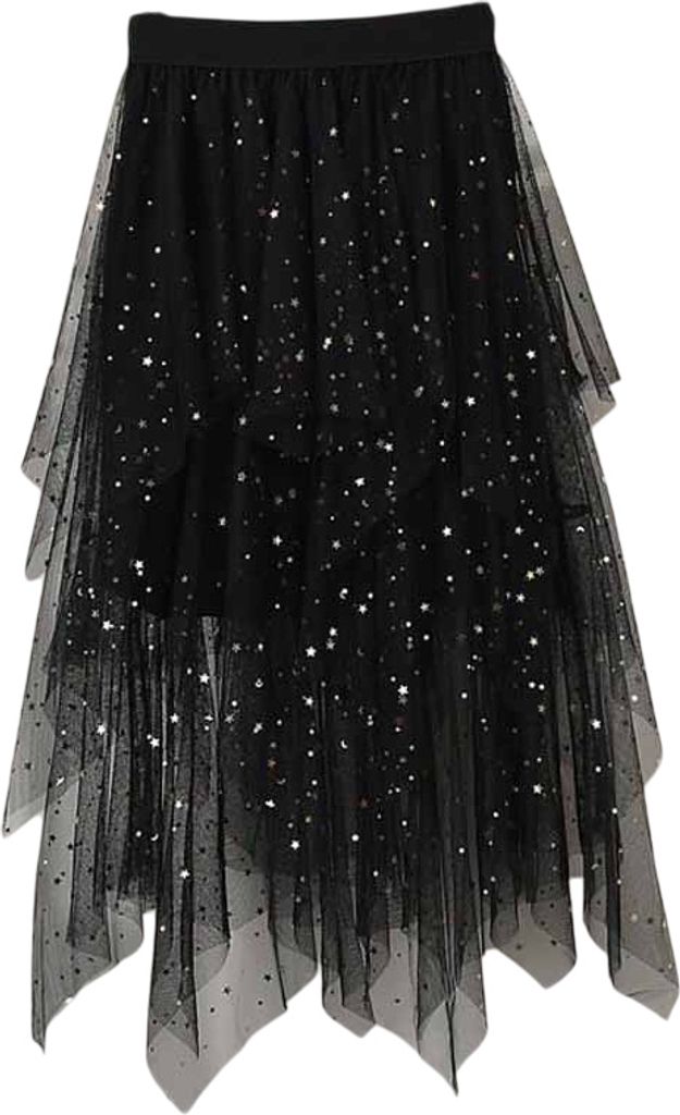 ASKSA Damen Midi Tuellrock Lang Tuell Petticoat Unterrock High Waist A-Linie Knielang Faschingskostueme Rock fuer Halloween Fasching Karneval Party...