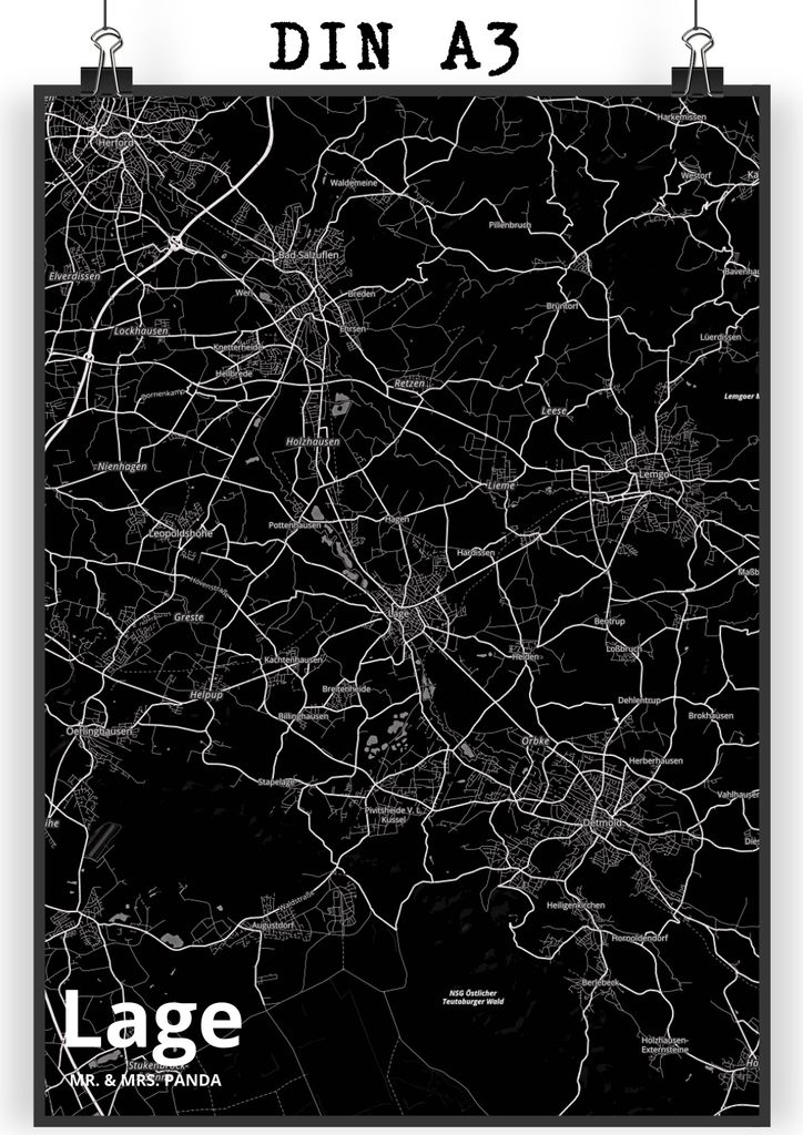 Mr. & Mrs. Panda Bild Lage DIN A3 - Geschenk, Stadt, Deko, Plakat, drucke, wanddeko, Dorf Karte Landkarte Map Stadtplan, Wanddekoration