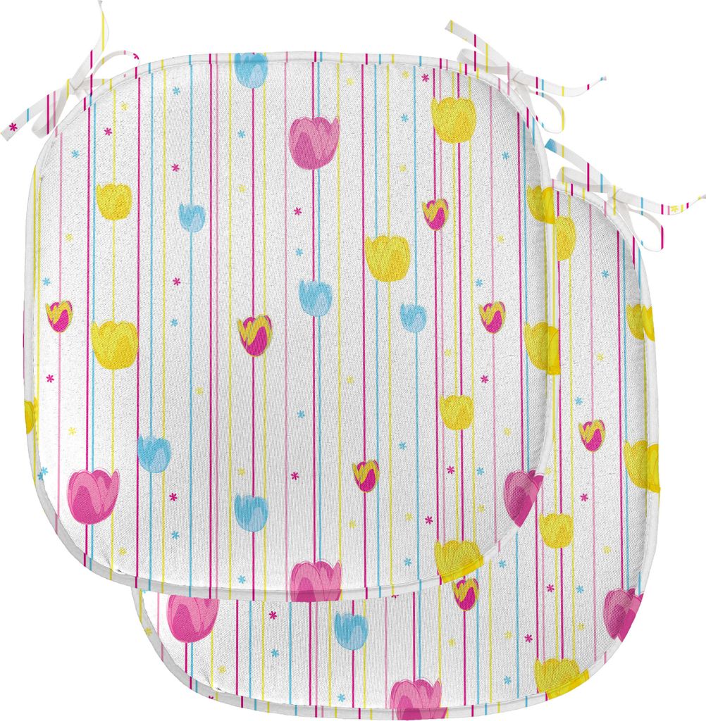 ABAKUHAUS Gelb und Blau Polster für Esszimmerstühle, Stripes Tulpen, Dekoratives wasserfestes Kissen mit Riemen für Küchensitze, 40 cm x 40 cm-...