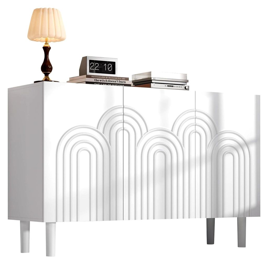 Sideboard, Wohnzimmerschrank mit 3 Türen, Schränke mit großem Stauraum, Kommode für Schlafzimmer und Wohnzimmer, Weiß, MDF, mit 16 cm Tischfu...