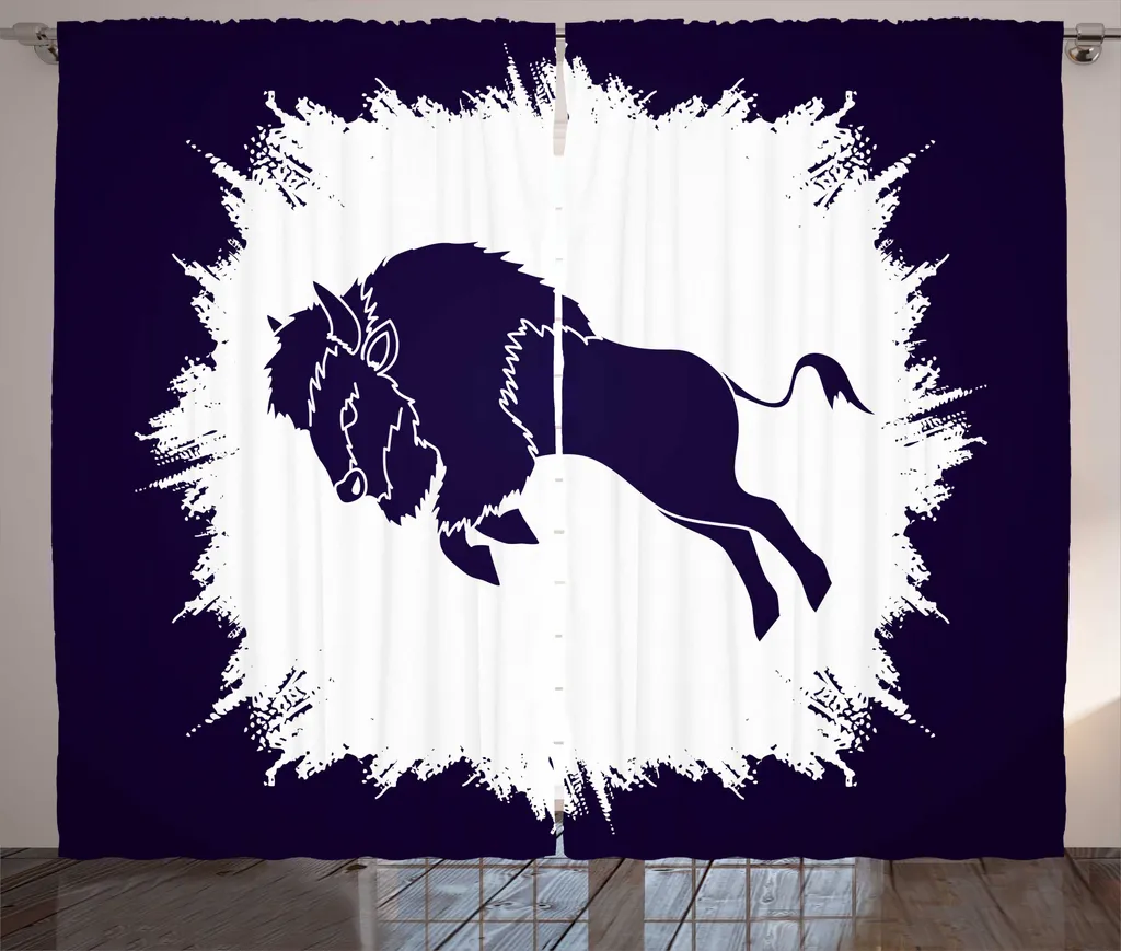 Rideau décoratif pour grande fenêtre 280x225 cm motif bison abstrait