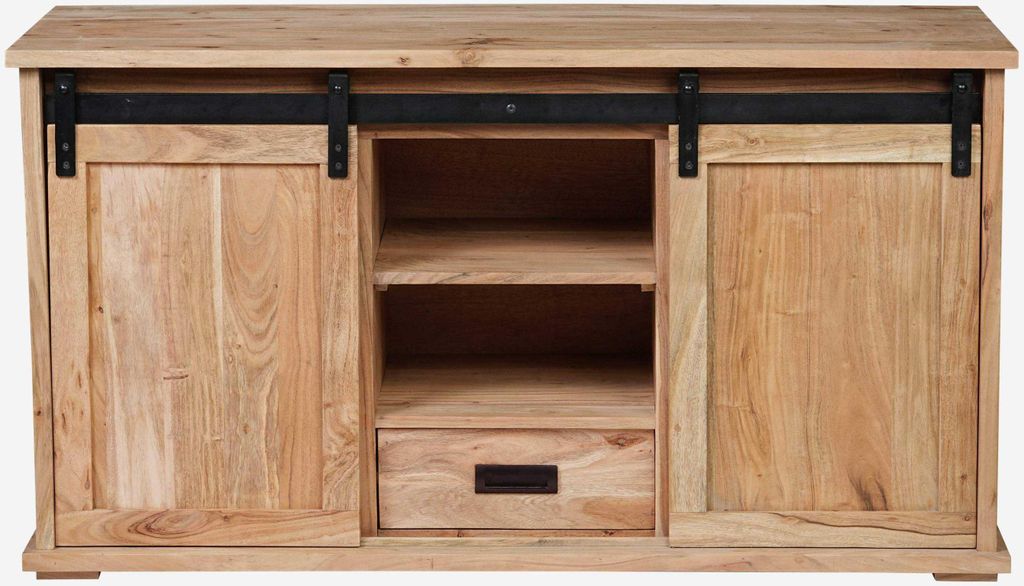 Lowboard 128 x 45 x 70 cm Akazienholz massiv naturfarben ohne Baumkante LIANO 4