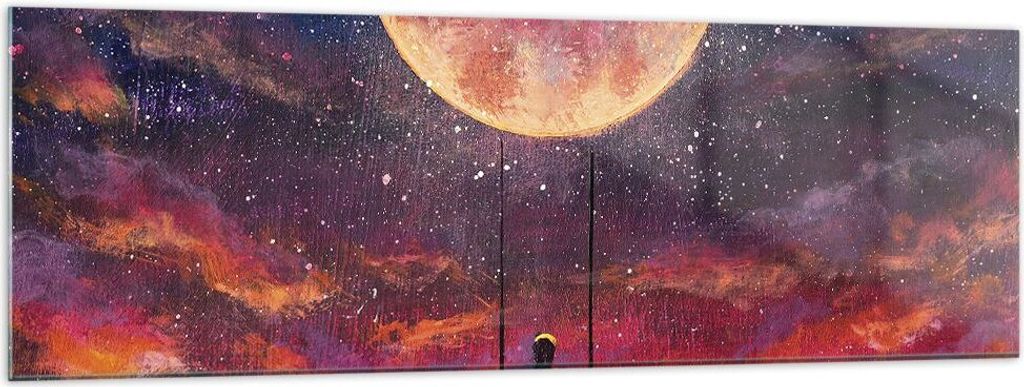 Bilder auf glas - Einteilig - Mond Schaukel Frau - 160x50cm - Glasbilder - Wandbilder - Bilder - zum Aufhängen bereit - Wanddekoration aus Glas - ...