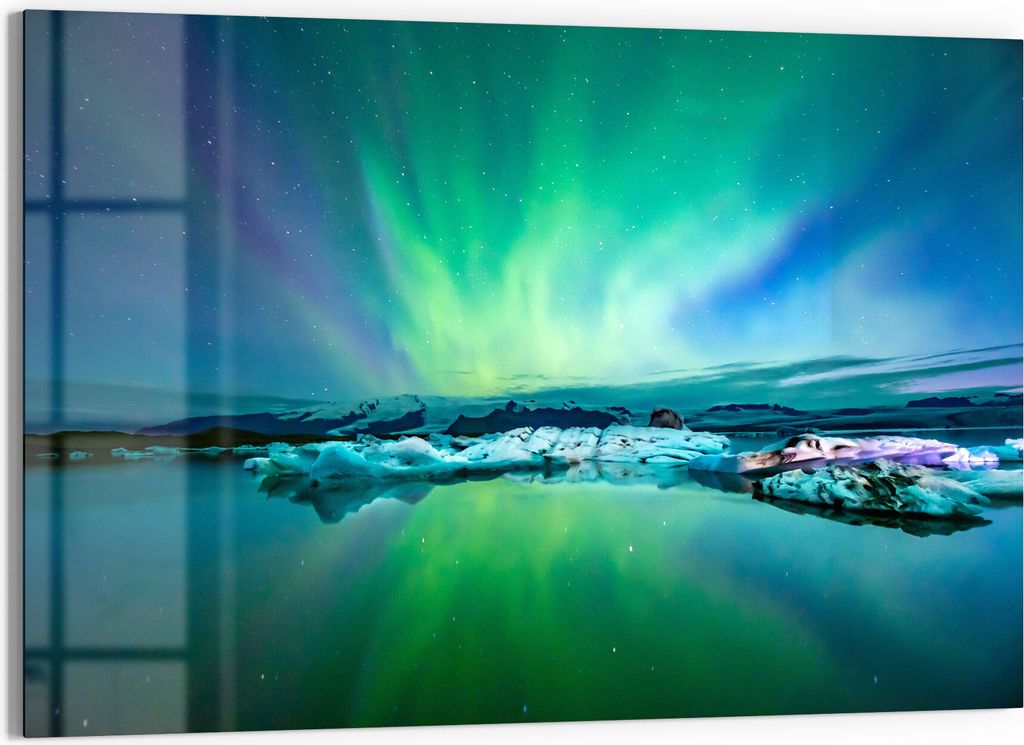 DEQORI Glasbild Echtglas 90x60 cm 'Leuchtendes Polarlicht' Produktbild 
