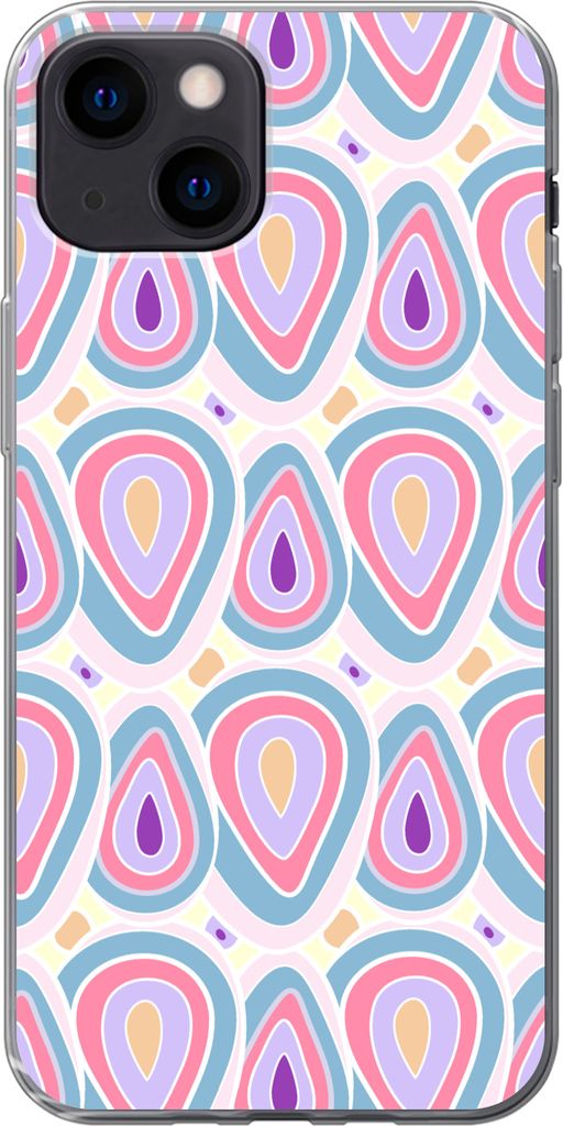 MuchoWow Handyhülle Schutzhülle Hülle für Telefoonhoesje iPhone 13 mini Muster - Achat - Retro - Lila Silikon Softcase Handy Hülle - Softcase