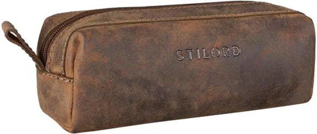 Étui carré cuir marron avec finition artisanale et doublure anti-choc