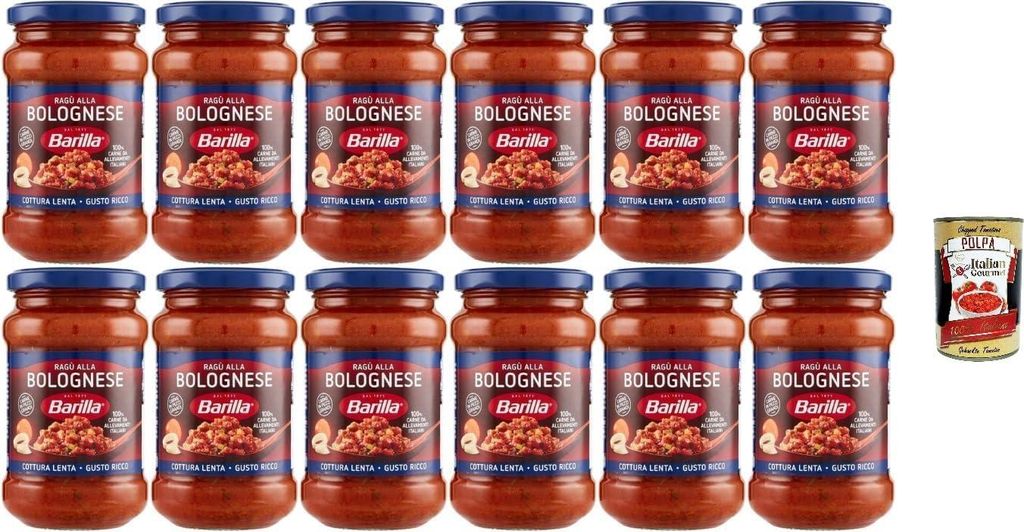 Barilla Ragù alla Bolognese Pastasauce, Glutenfrei, 12 x 400g Gläser, + Italian Gourmet polpa 400g