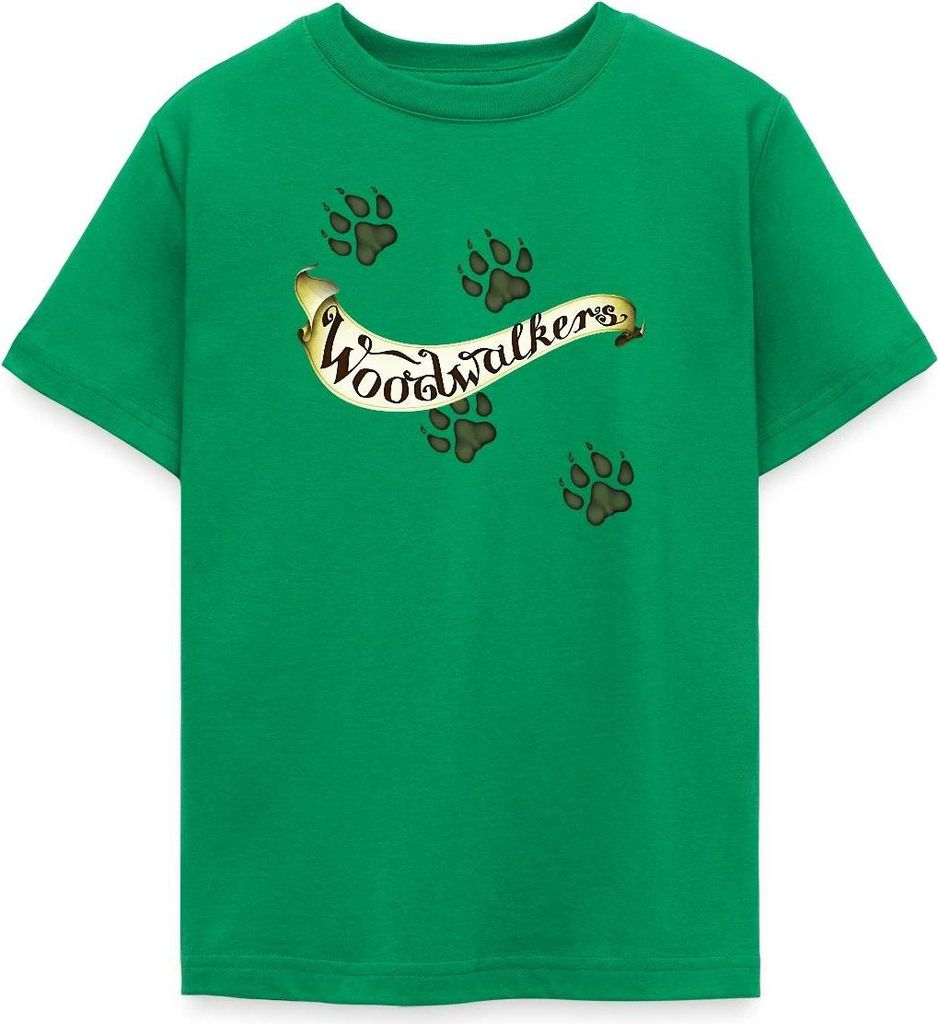 Spreadshirt Woodwalkers Logo-Schriftzug Und Pfotenabdrücken Teenager T-Shirt, 152/164 (12-14 Jahre), Kelly Green
