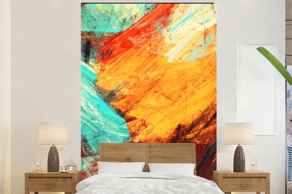 MuchoWow Fototapete für Wohnzimmer oder Schlafzimmer Wandtapete Vinyl Motivtapete Gemälde - Abstrakt - Öl - 160x240 cm - Vinyltapete