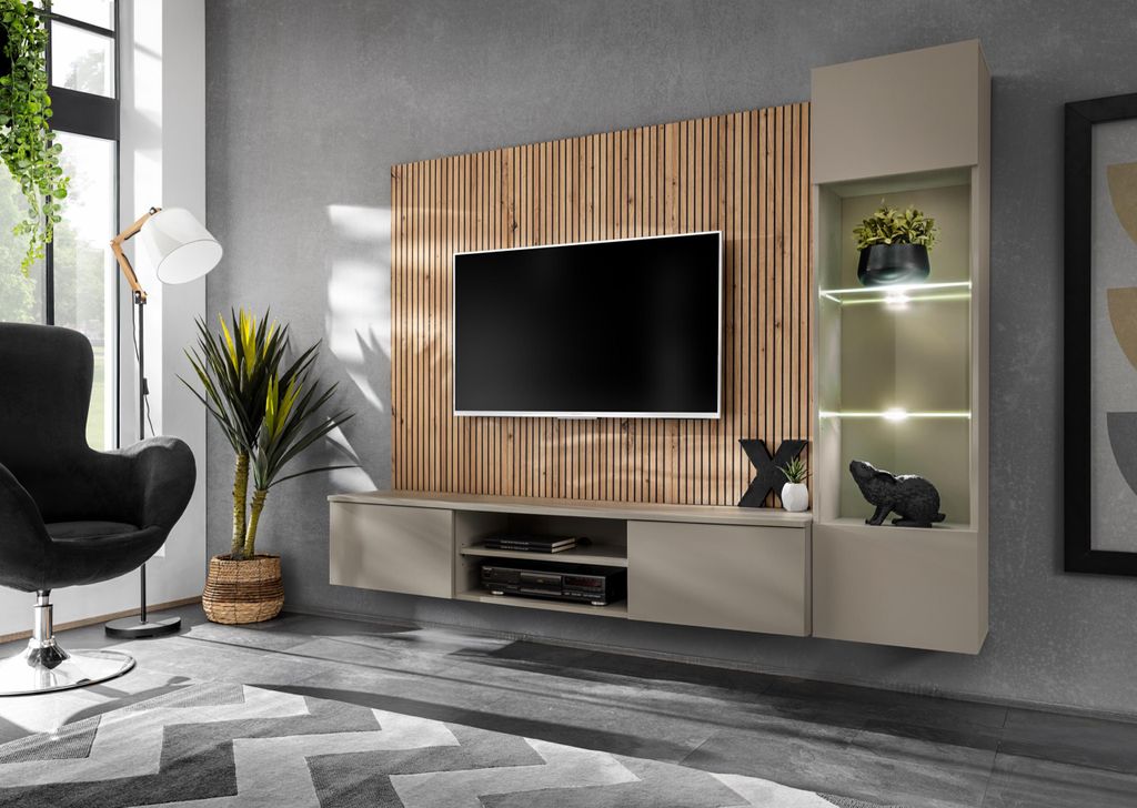 Wohnwand Anbauwand Wohnzimmer Schrankwand XARI L SGAS mit Led und Push - Click