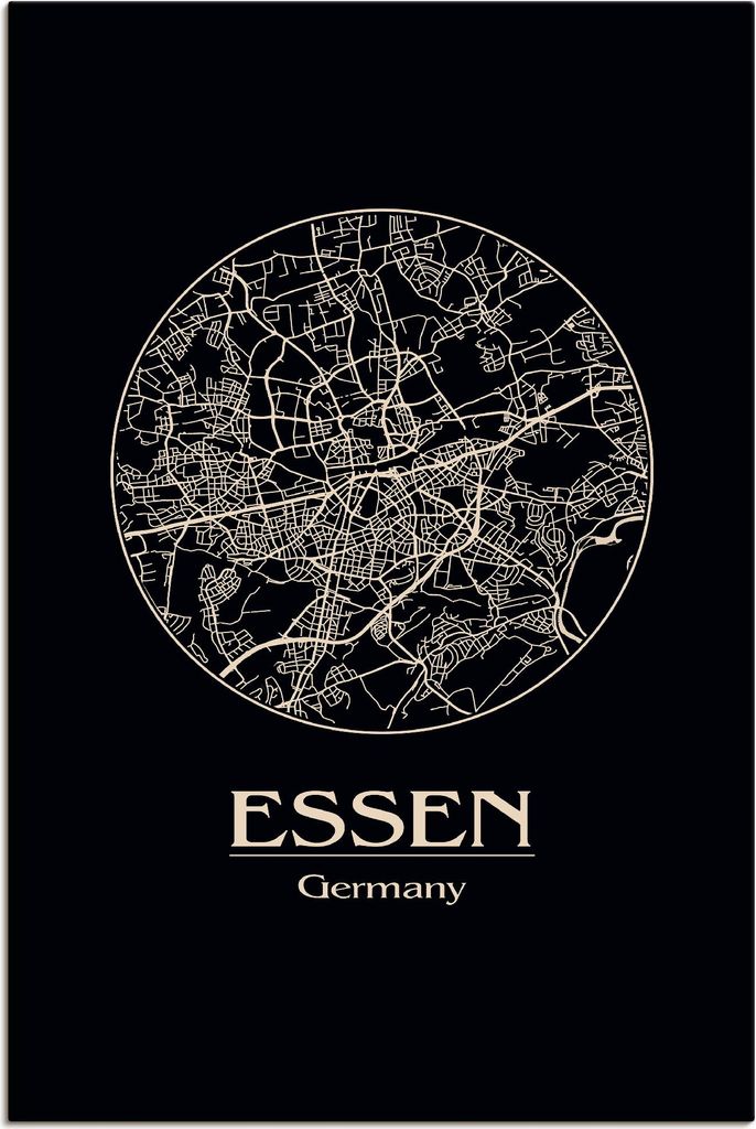 ARTland Leinwandbild Retro Karte Essen Deutschland Kreis Größe: 60x90 cm