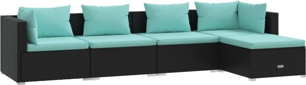 5-tlg. Garten-Lounge-Set mit Kissen Poly Rattan Schwarz
