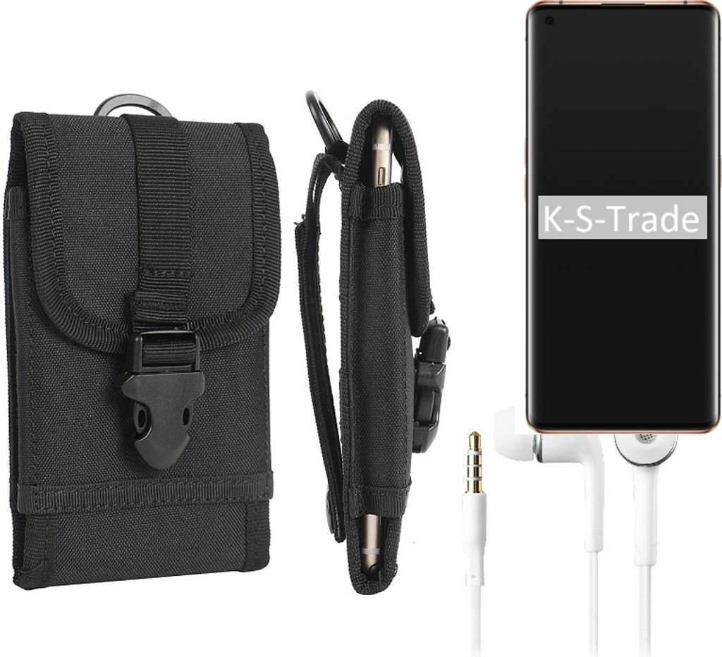 K-S-Trade Holster Schutz Hülle kompatibel mit Oppo Find X2 Pro Gürteltasche Handy Hülle Tasche outdoor Seitentasche schwarz 1x + Kopfhörer