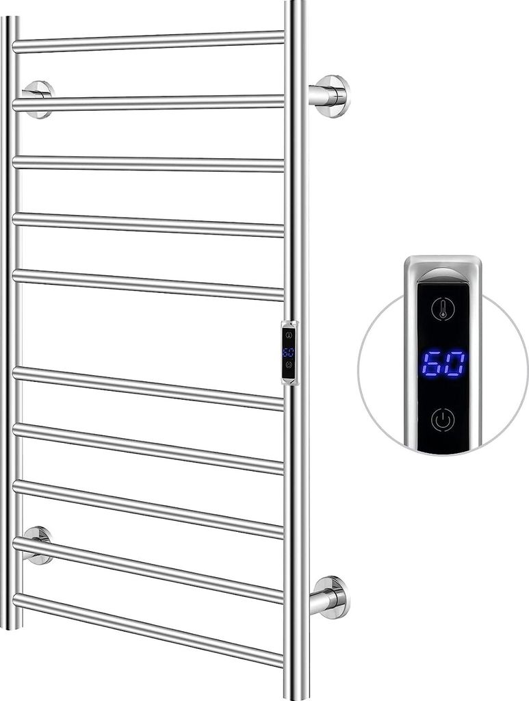 COSTWAY Handtuchwärmer Elektrisch 120W, Handtuchhalter Heizkörper, 15 Minuten bis 60°C, 8 Stunden Timer & Überhitzungsschutz, mit LED Display (...