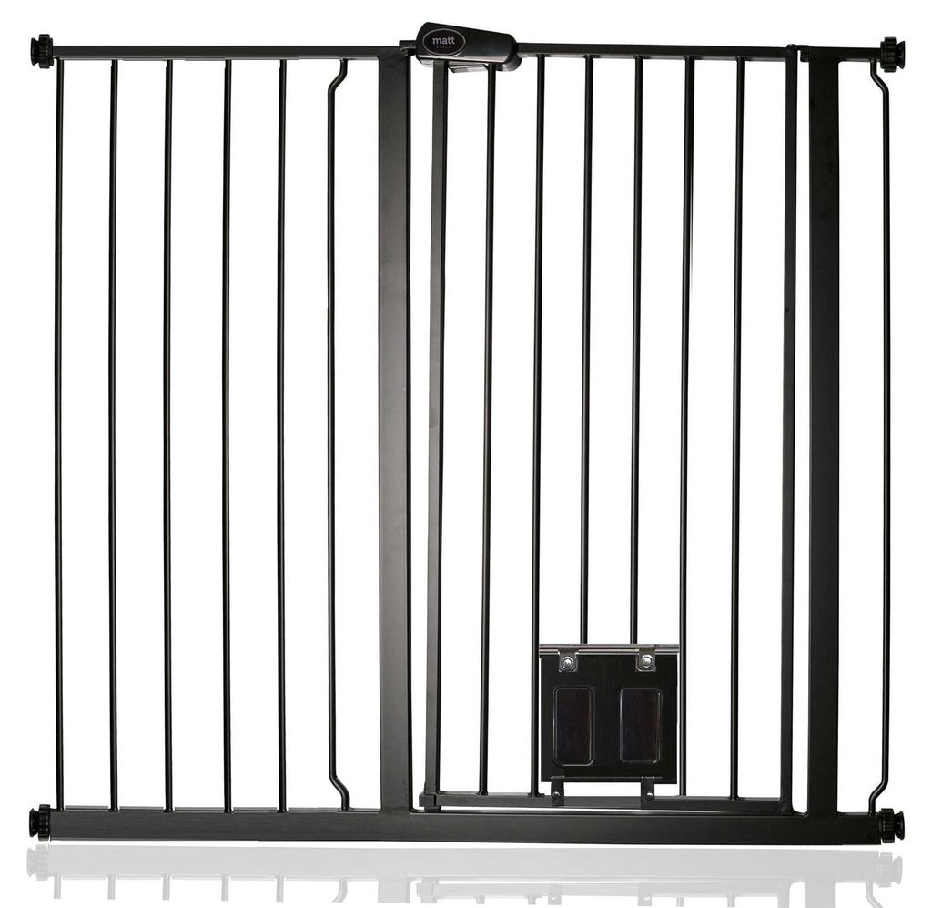 Bettacare Haustiergitter mit verriegelbarer Katzenklappe, 107.4cm - 115cm, Schwarz