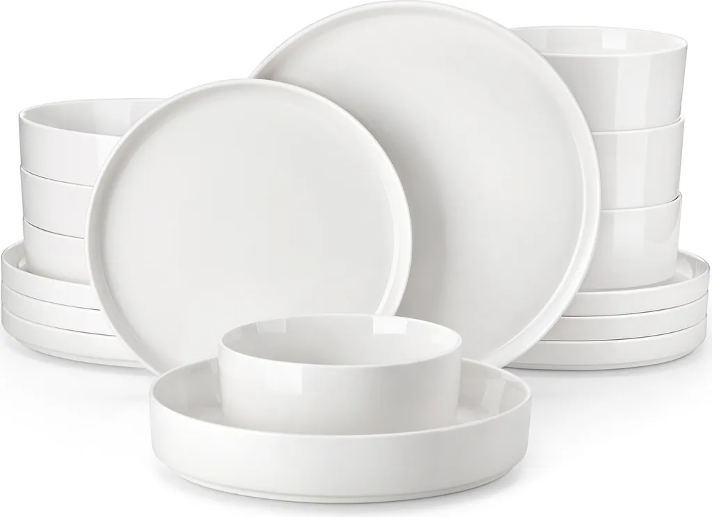 Service de table 16 pièces blanc crème en porcelaine haute densité