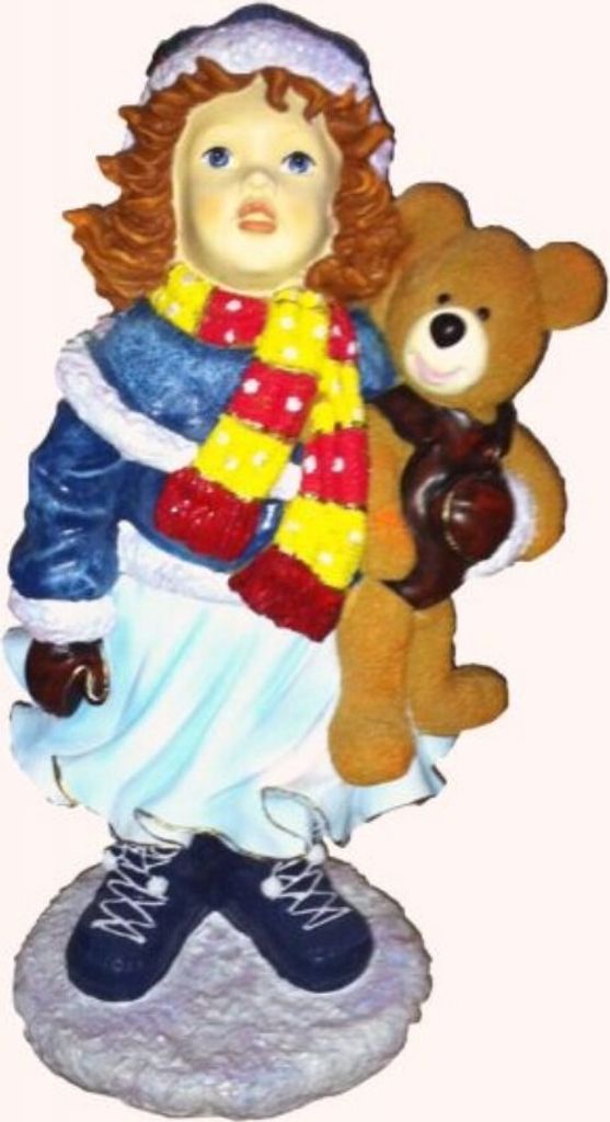 Wintermädchen mit Teddy 75cm hoch Dekorationsfigur - Polyresin - lebensgroß - für draußen