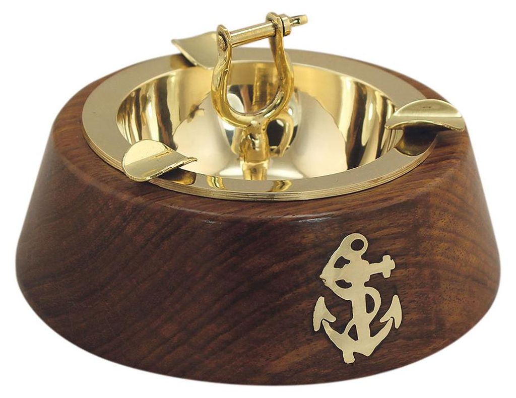 Aschenbecher mit Schäkel, Messing / Holz