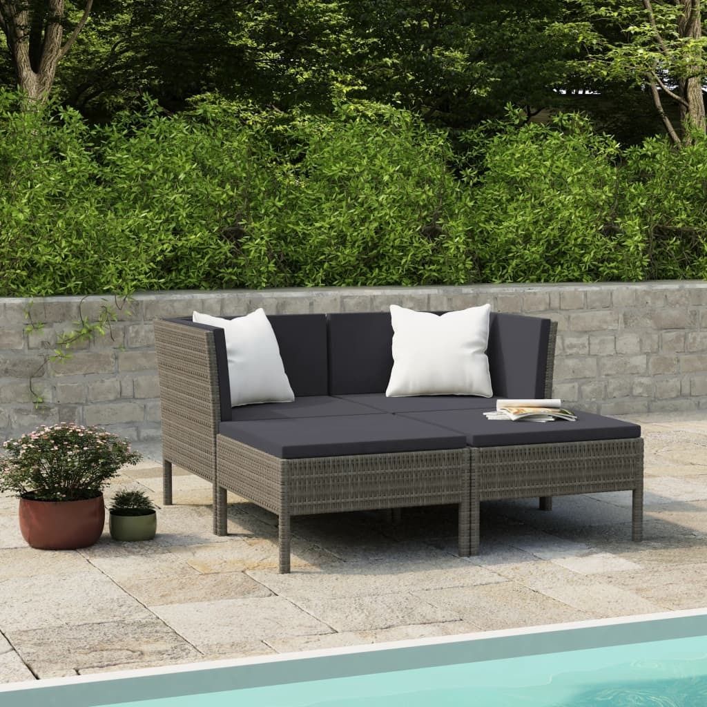 Möbel 4-tlg. Garten-Lounge-Set mit Auflagen Poly Rattan Grau - Balkonmöbel 3056968