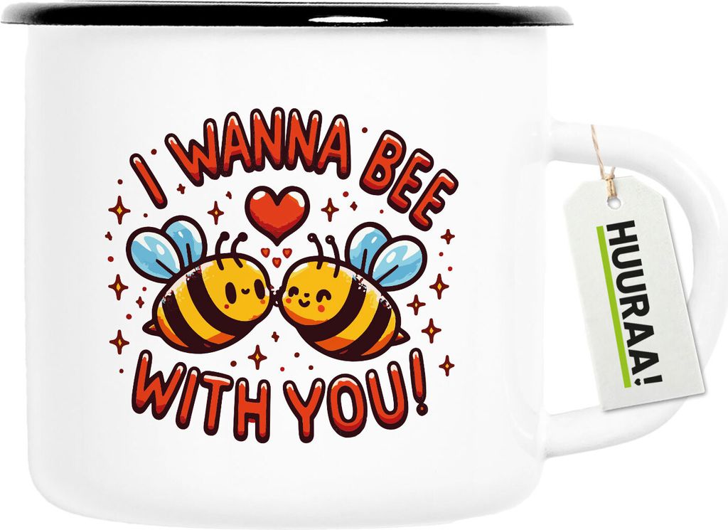 Huuraa Emaille Tasse Wanna Bee with you. Bienen 300ml Vintage Campingbecher Geschenkidee
