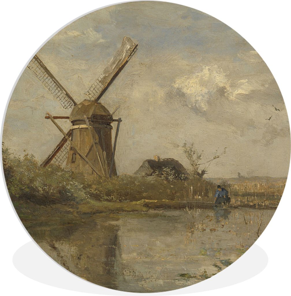 MuchoWow Rundes Wandbild - Runde Bilder Mühle an einem Teich - Gemälde von Paul Joseph Constantin Ø 30 cm Kreis Wanddekoration Kunststoff - Wa...