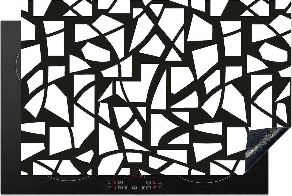 KitchenYeah Herdabdeckplatte Muster - Geometrisch - Weiß - Schwarz , 81x52cm, Küche Deko, Glaskeramikfeld Herdabdeckung, Abdeckplatte fùr Koch...