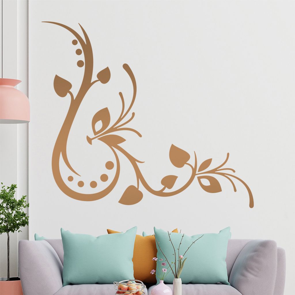 Blätter - Linien Punkte Wandtattoo in 6 Größen - Wandaufkleber Wall Sticker - Dekoration, Küche, Wohnzimmer, Schlafzimmer, Badezimmer