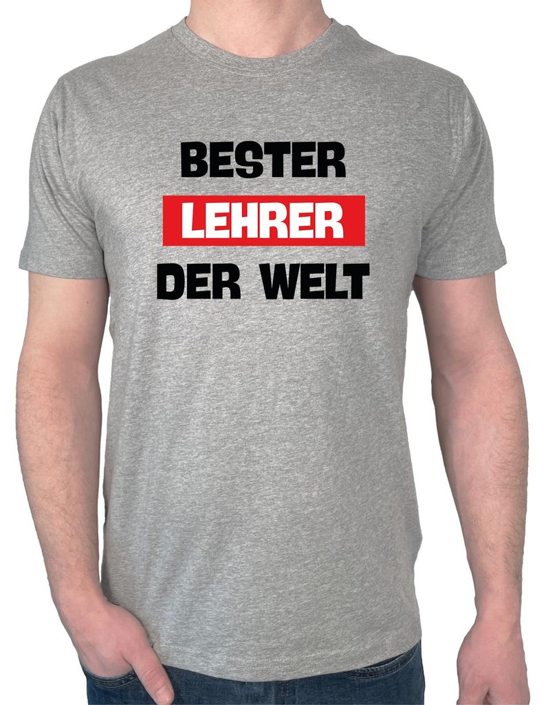 Huuraa Herren T-Shirt Bester Lehrer der Welt M Sport Grey Bio Baumwolle Fairtrade Herrenshirt Geschenkidee