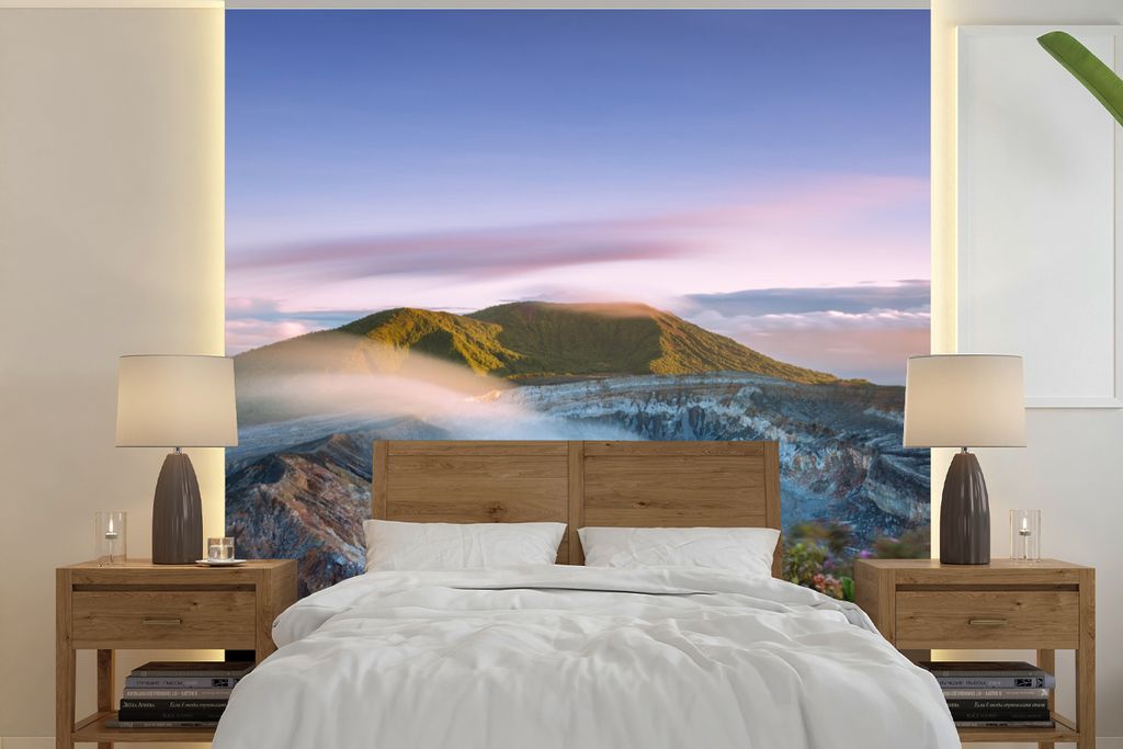 MuchoWow Fototapete für Wohnzimmer oder Schlafzimmer Wandtapete Vinyl Motivtapete Vulkan Poas bei Sonnenuntergang in Costa Rica - 220x220 cm - T...