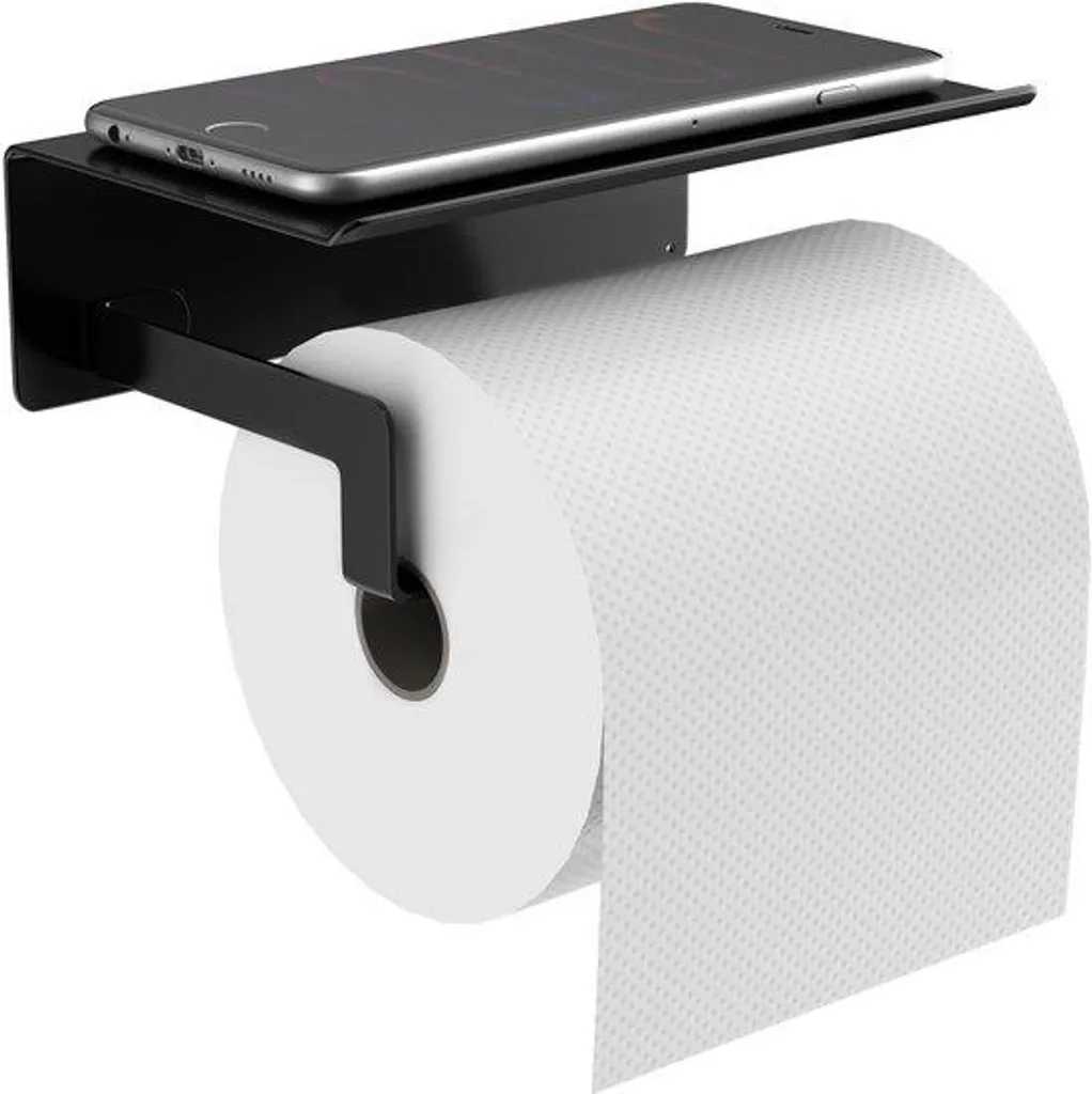 Porte-papier toilette mural noir mat avec fixation adhésive forte