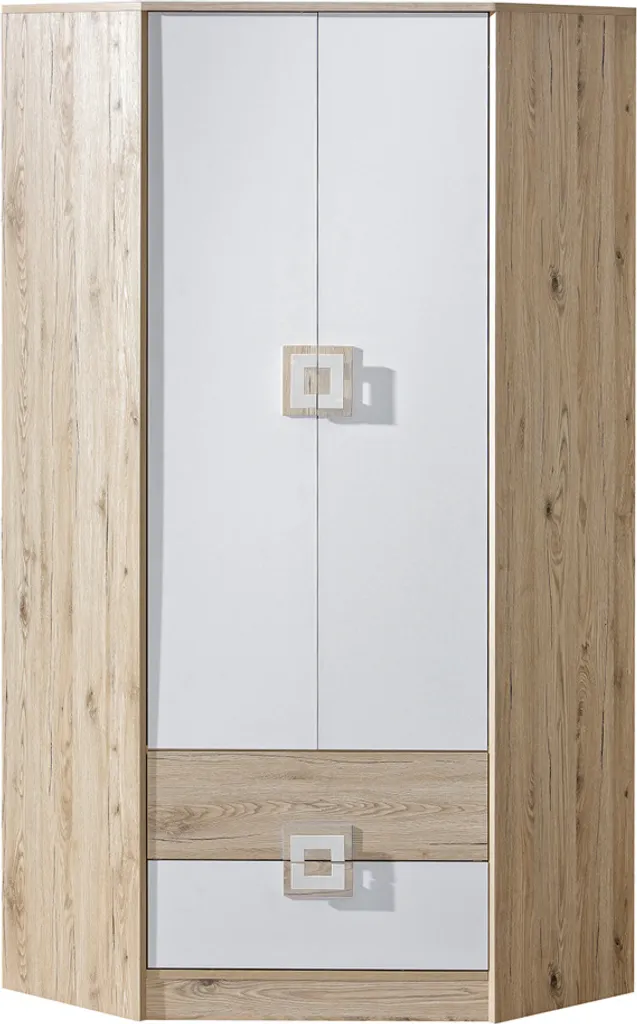 Penderie d'angle design Nimes en bois chêne et blanc, largeur 87 cm