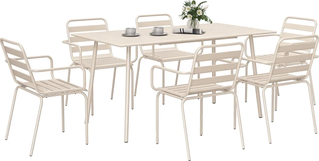 Ensemble salle à manger de jardin table et 6 chaises empilables beige