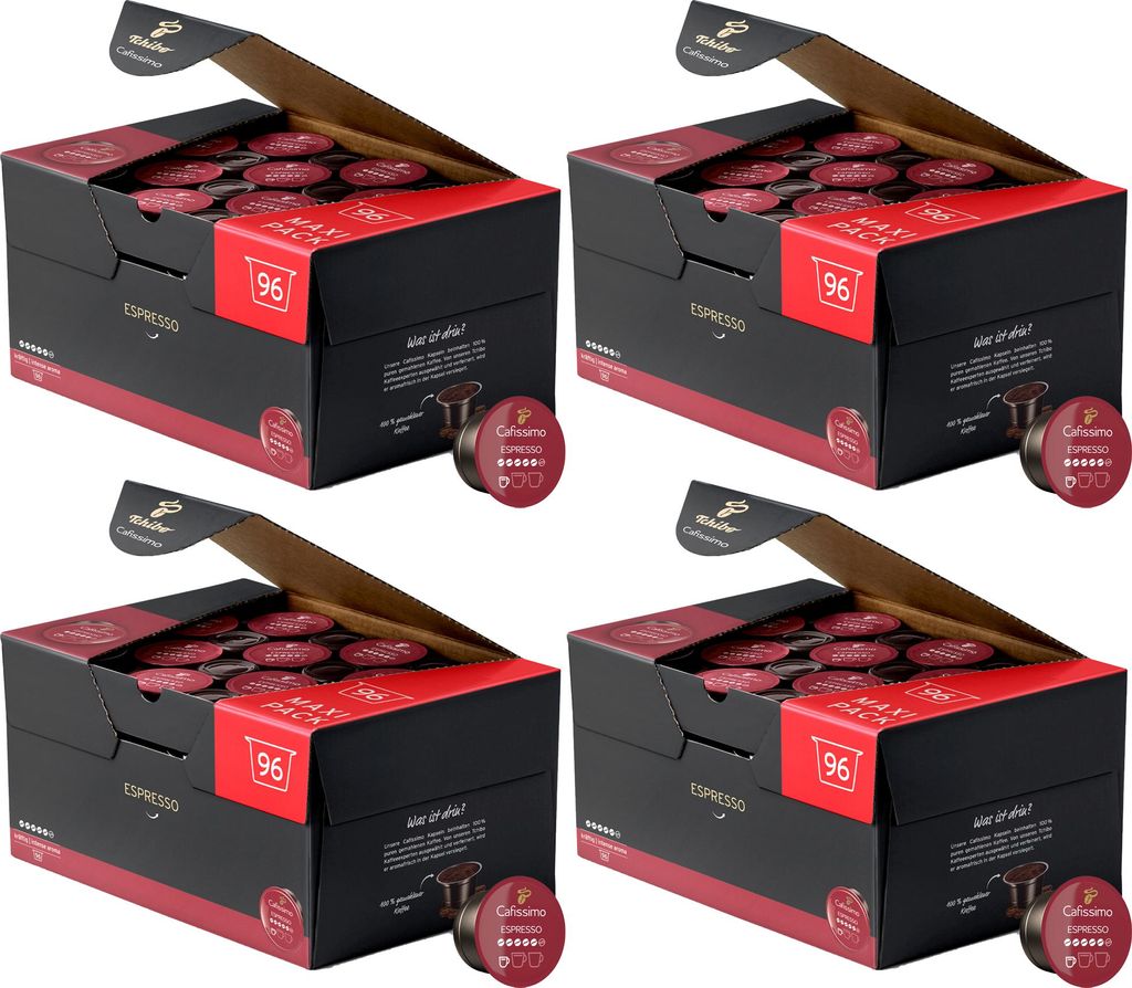 Tchibo Cafissimo Vorratsbox Espresso kräftig Kaffeekapseln, 384 Stück – 4x 96 Kapseln (Espresso, intensiv mit kräftigen Röstaromen), nachhalt...