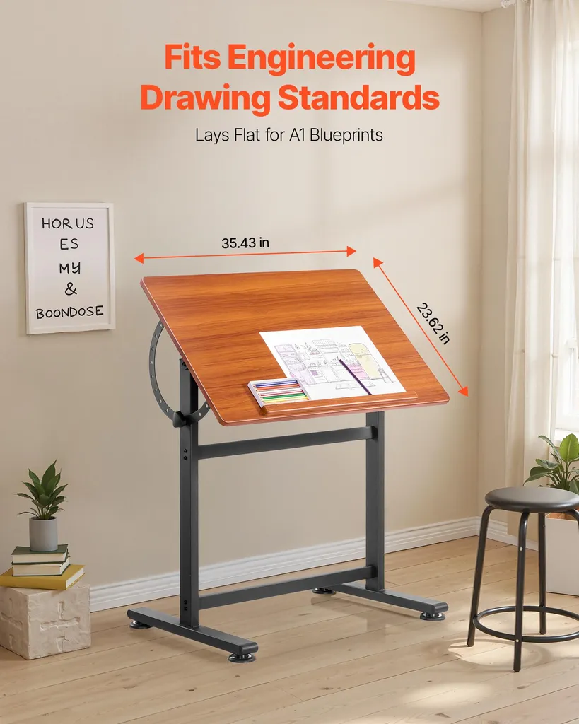 Table de Travail Multifonction avec Inclinaison 0-90° et Structure Stable