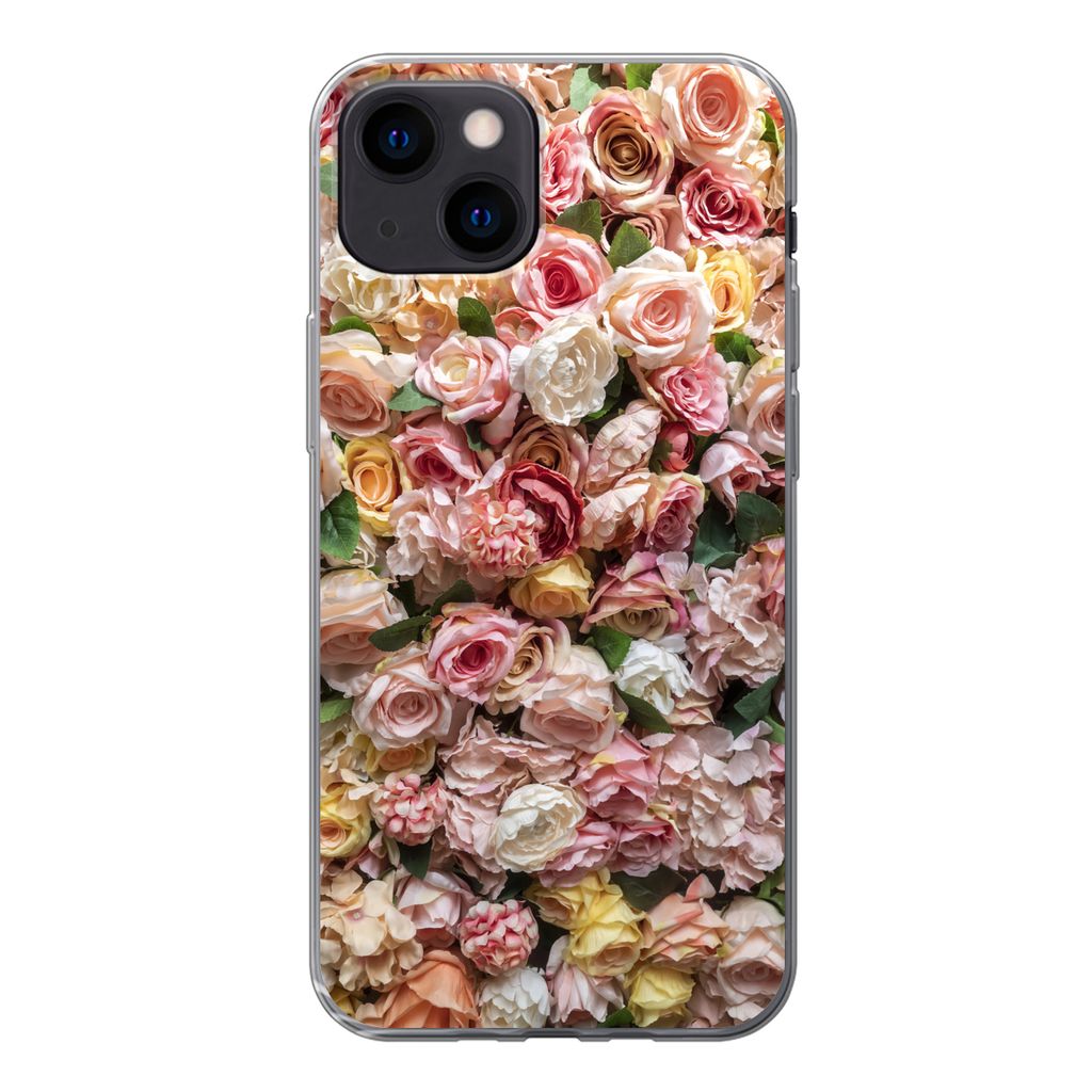 MuchoWow Handyhülle Schutzhülle Hülle für iPhone 13 mini Rosen - Farben - Wand Silikon Softcase Handy Hülle - Softcase