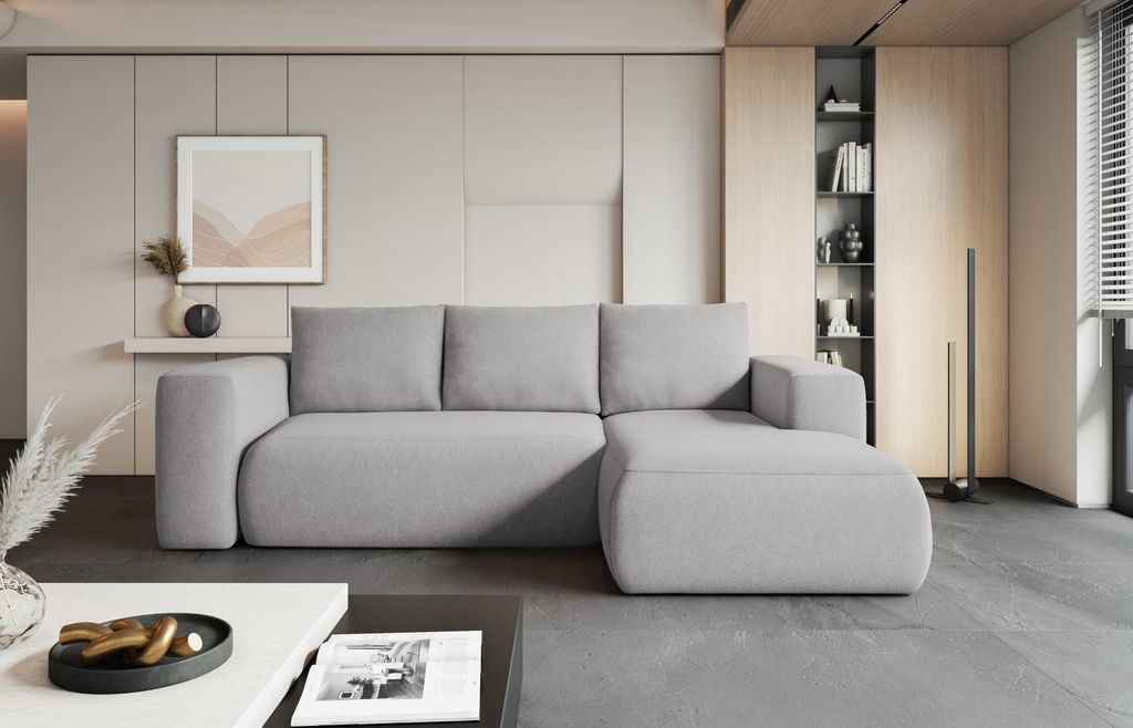 Easy4You Lambi Grau Ecksofa L-Form Rechts 266 x 89 x 164 cm mit Schlaffunktion und Stauraum - Schlafsofa mit Bettkasten - Moderne Wohnzimmermöbel ...