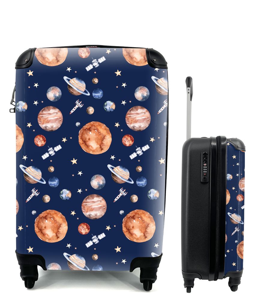 MuchoWow Koffer Handgepäck Trolley Rollkoffer Kleine Reisekoffer mit 4 Rollen - Weltraum - Rakete - Planeten - Jungen - Mädchen - Kinder - Kind...