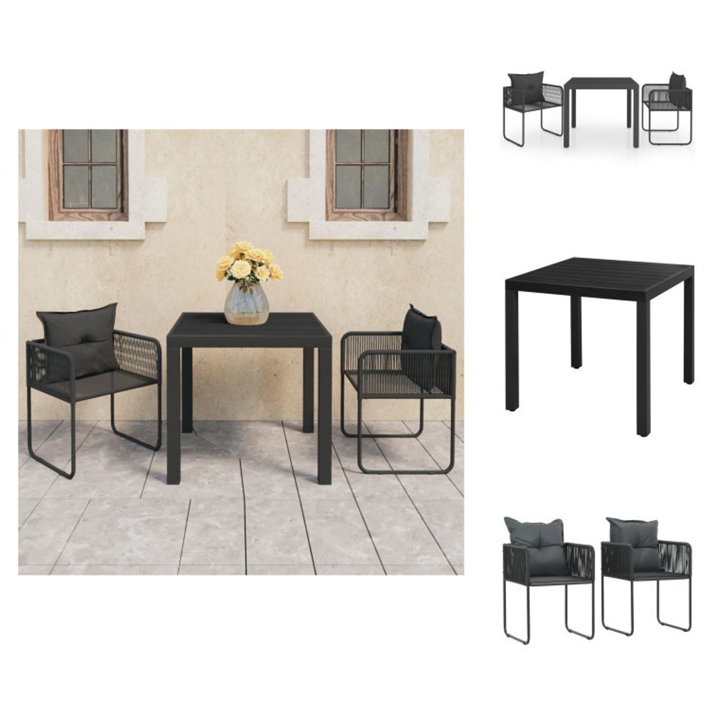 vidaXL 3-tlg. Garten-Essgruppe PVC Rattan Schwarz - Gartenmöbel-Sets