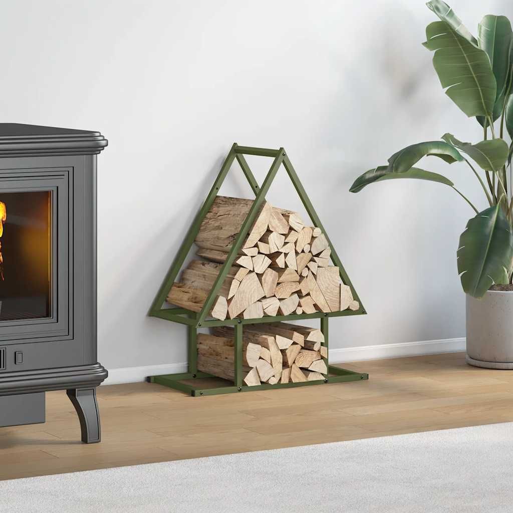 Brennholzregal Olivgrün 50x25x60 cm Kaltgewalzter Stahl, Kaminholzregale DesignMöbel