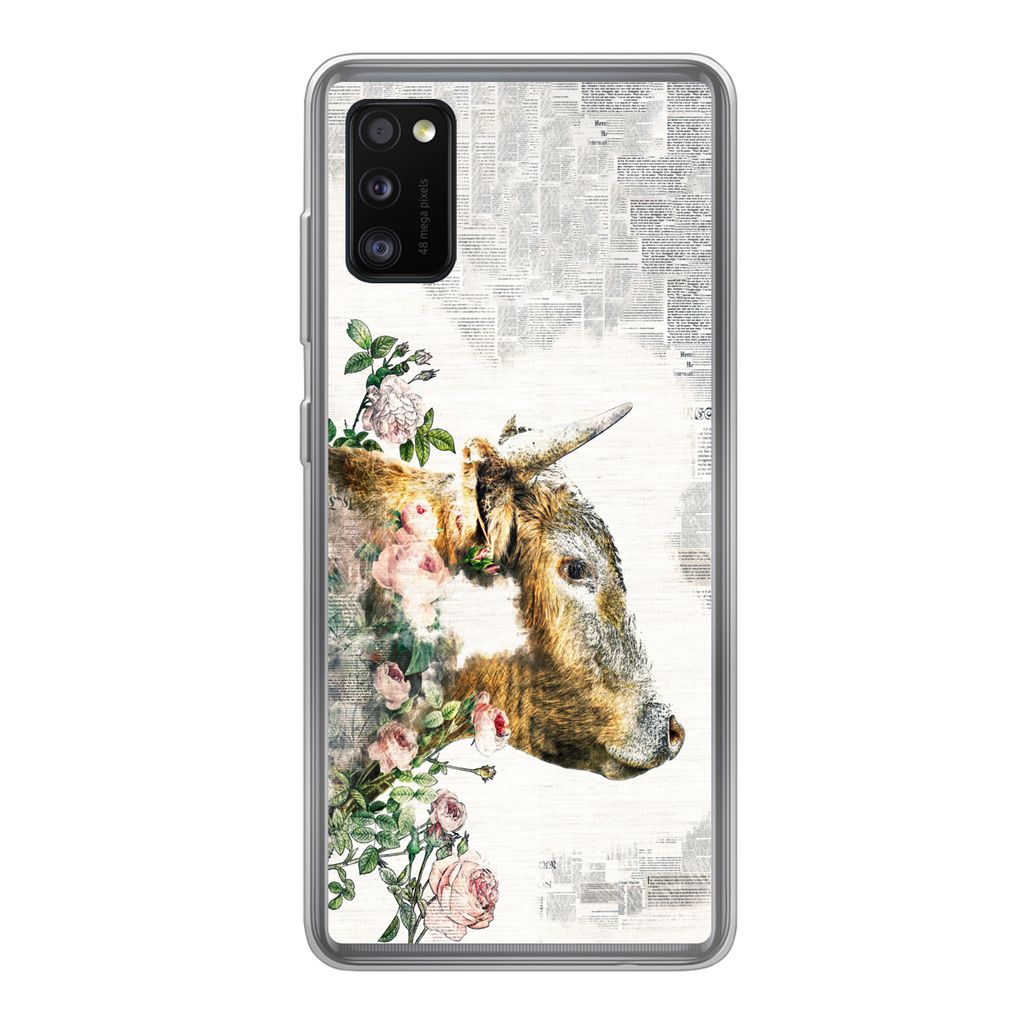 MuchoWow Handyhülle Schutzhülle Hülle für Samsung Galaxy A41 Schottischer Highlander - Farbe - Blumen Silikon Softcase Handy Hülle - Mobilte...