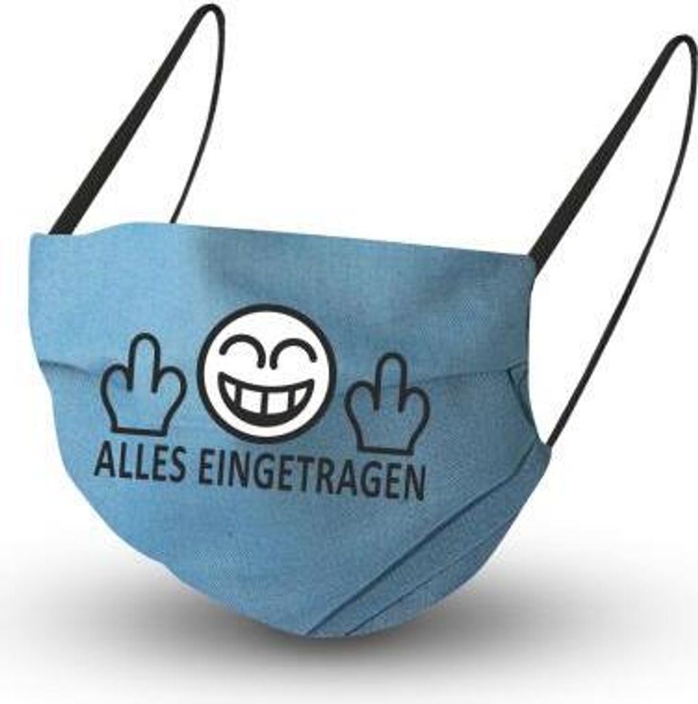 Baumwollmaske in GRAUBLAU mit Innenvlies - Alles eingetragen - 15987 + Gratiszugabe