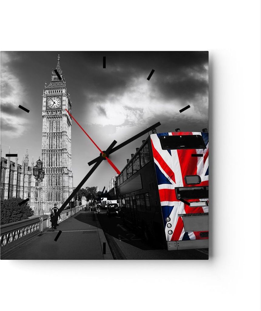Wanduhr - Quadrat - Glasuhr - Bus London Big Ben Gebäude - Produktbild 