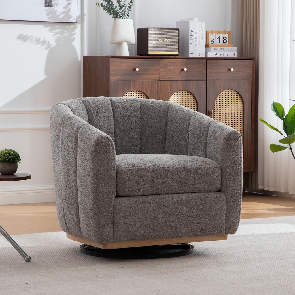 okwish Drehsessel Chenille Einzelsessel Einsitzer 360 Grad Drehfunktion Fassform Kürbis Design Metallfuß Stabilität für Wohnzimmer und Schlafzi...