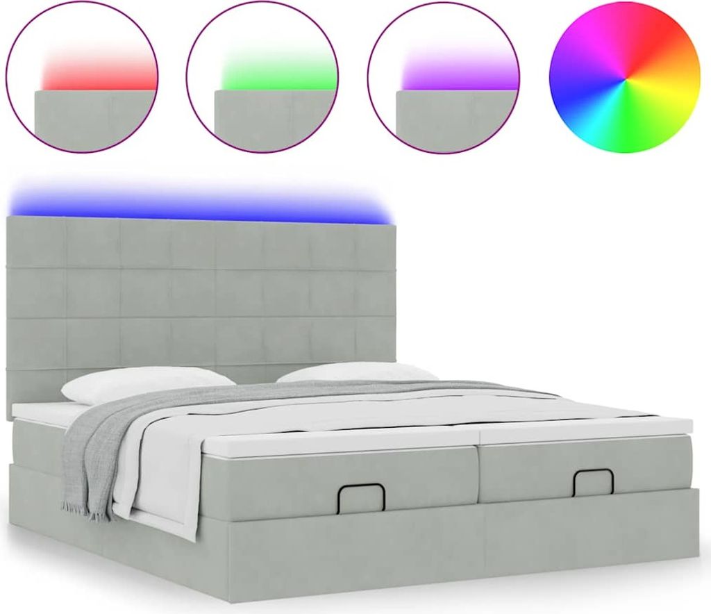 Ottoman-Bett mit Matratzen & LEDs Hellgrau 160x200 cm Samt